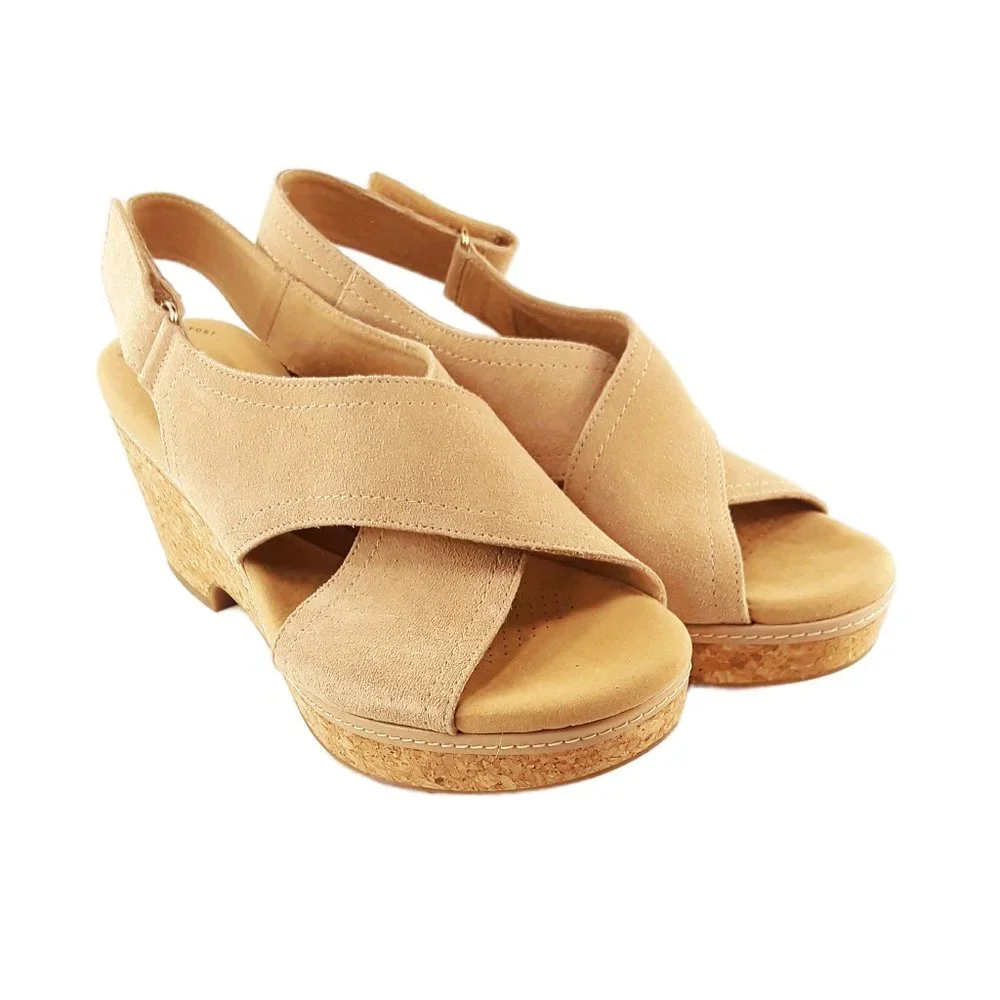 Clarks Comfort Collection Tan Annadel Eirwyn Suede Wedge Sandal- Womens Sz 11M - Picture 4 of 7